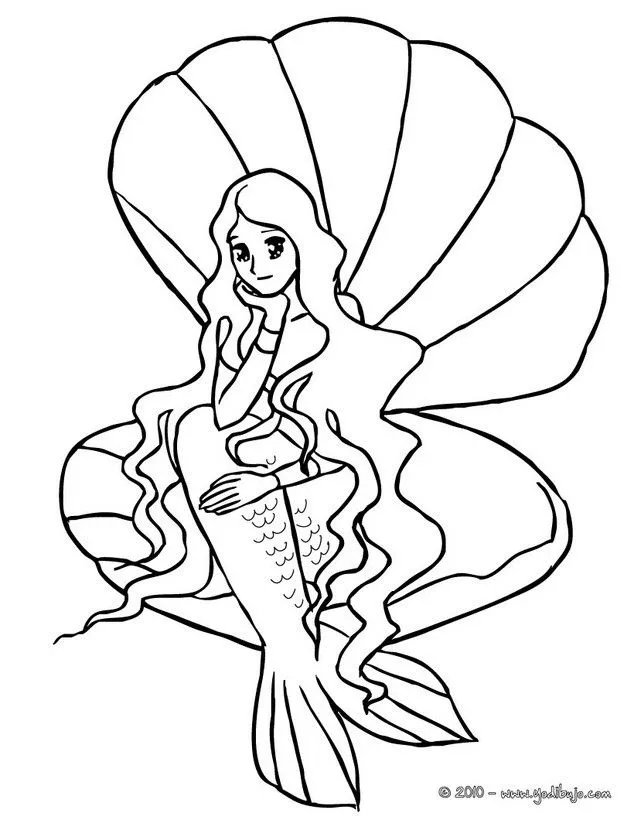 Dibujos SIRENAS para colorear, deuna sirena sentada en una concha ...