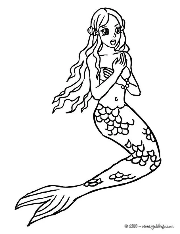 Dibujos SIRENAS para colorear, una sirena cantando para imprimir