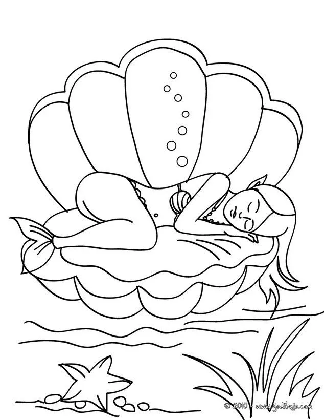 Dibujos SIRENAS para colorear, una sirena durmiendo en una concha ...