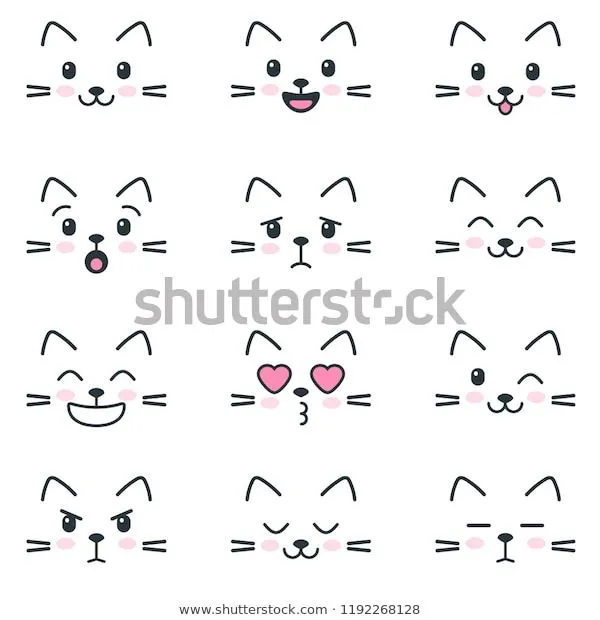 Different Emotions Cats: vetor stock (livre de direitos) 1192268128 |  Shutterstock | Caritas kawaii para dibujar, Ojos de muñeca, Dibujitos  sencillos