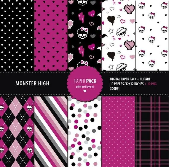 Digital Paper Pack and Clip Art Monster High by printandlove