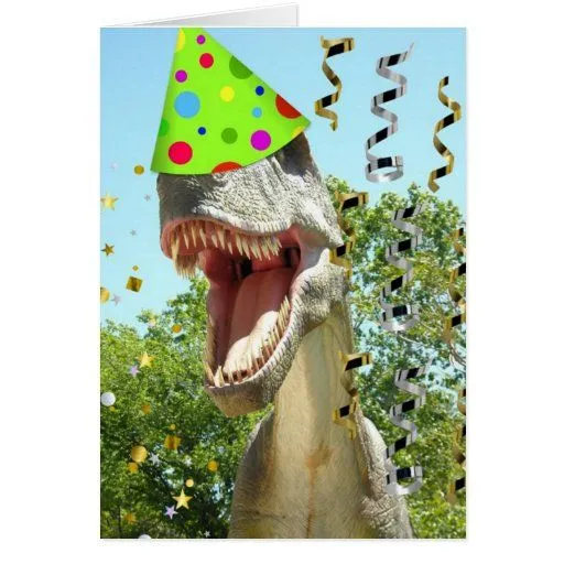 Dinosaurio de T-Rex del feliz cumpleaños Tarjetón de Zazzle.