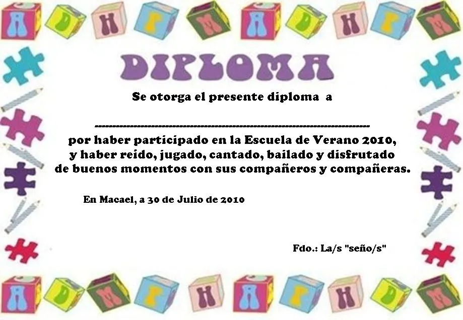 CON ESTE DIPLOMA QUEREMOS AGRADECER A TODOS LOS NIÑOS Y NIÑAS QUE ...