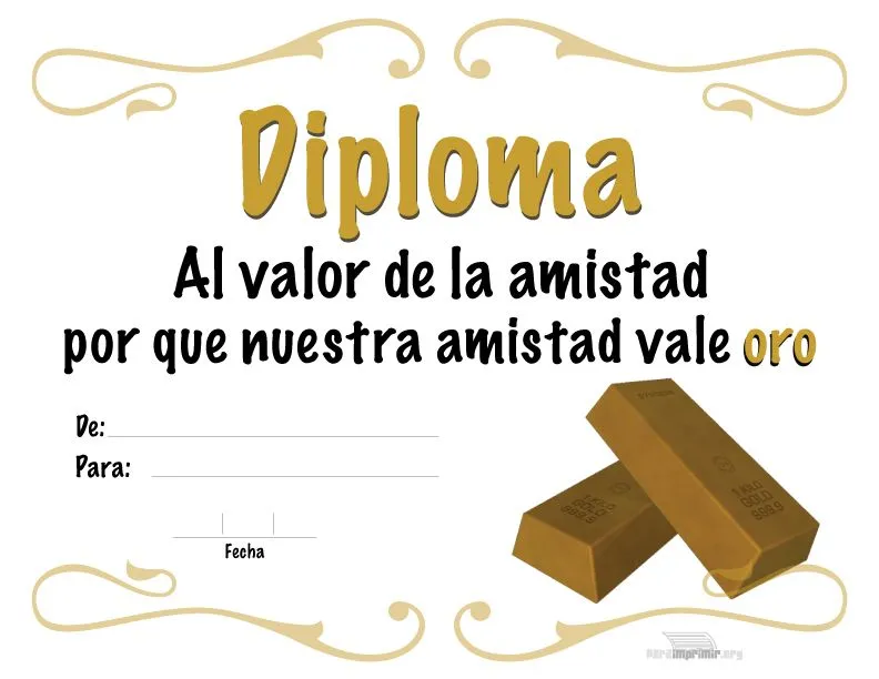 Diploma al valor de la amistad para imprimir