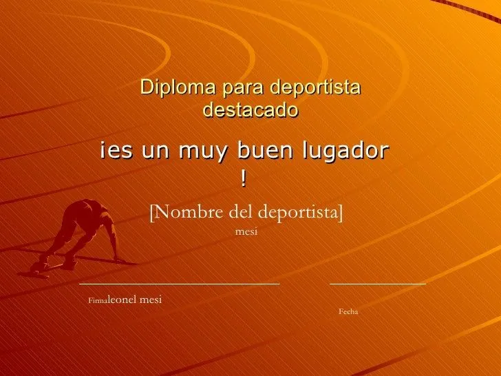 Diploma para deportista destacado