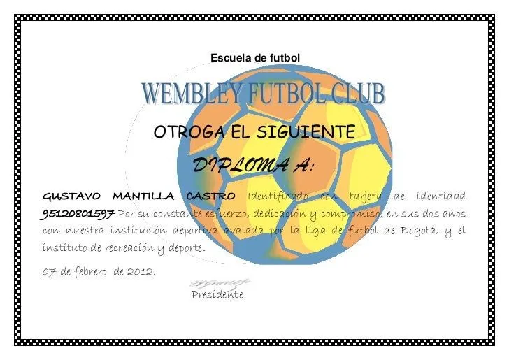 Diploma escuela de futbol