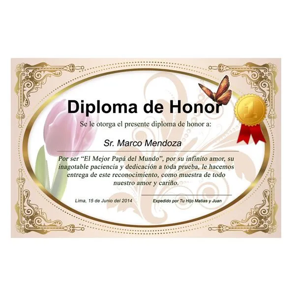 Diploma para Papá | Regalos para Enamorados | Regalos Peru ...