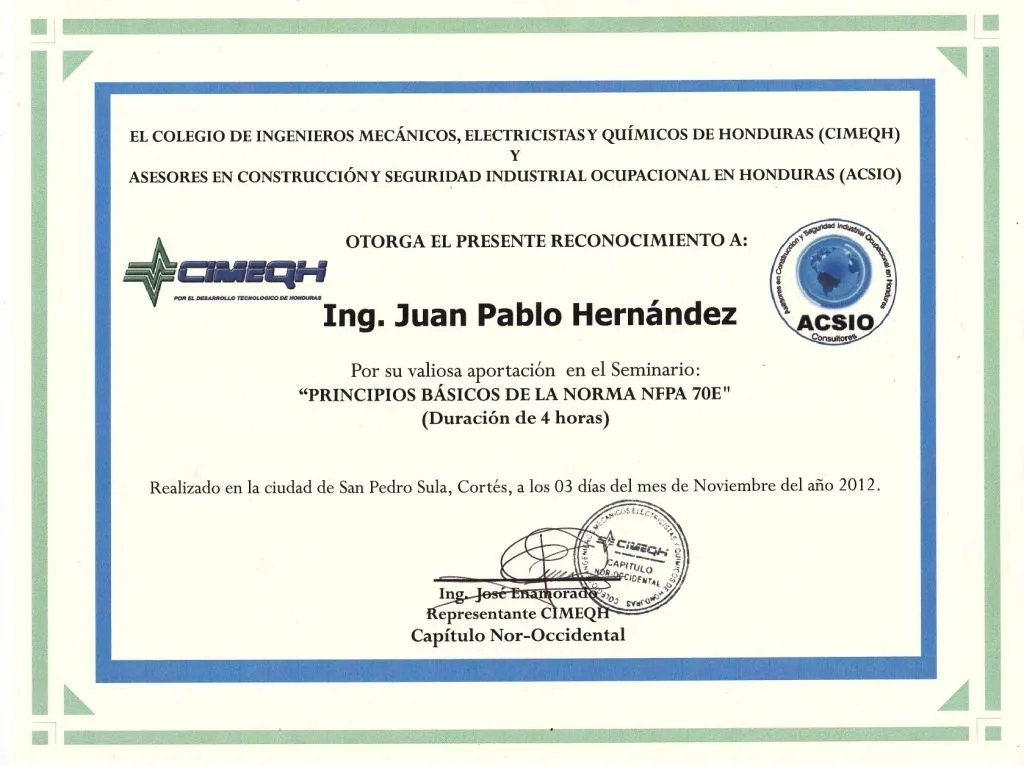 Diploma de reconocimiento del CIMEQH-Capítulo Nor-Occidental por ...