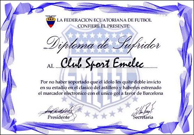 DIPLOMA DE SUFRIDOR PARA EMELEC ~ Imagenes de barcelona