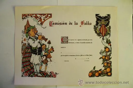 GRACIOSO DIPLOMA DE NOMBRAMIENTO FALLAS DE VALENCIA 19¿? COMISIÓN DE ...