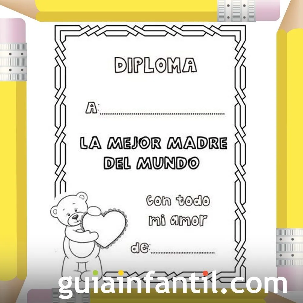 Diplomas Día de la Madre. Dibujos para colorear con niños