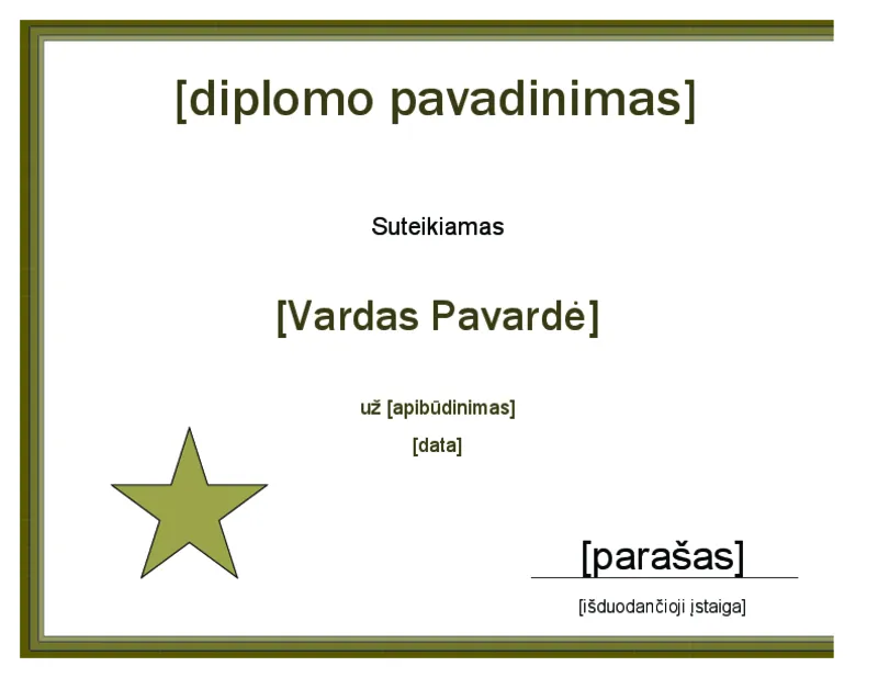 Diplomas su žvaigžde - šablonas, forma, pavyzdys, dokumentas ...