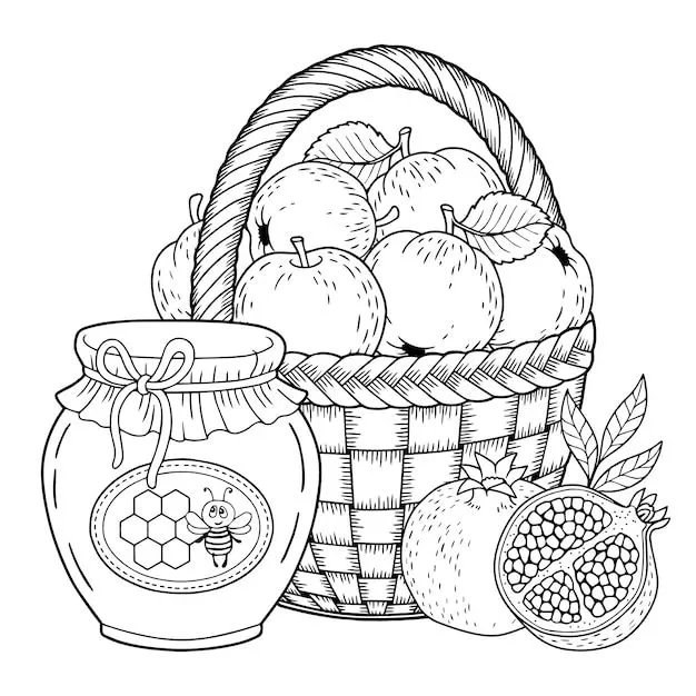 Diseño de cesta de frutas para colorear libro | Vector Premium