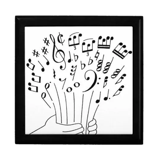 Diseño gráfico: flores de notas musicales - caja de regalo de Zazzle.