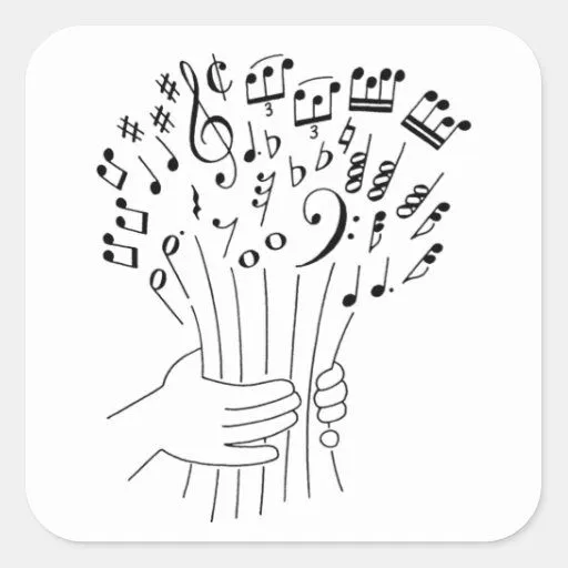 Diseño gráfico: flores de notas musicales - pegatinas cuadradas de ...