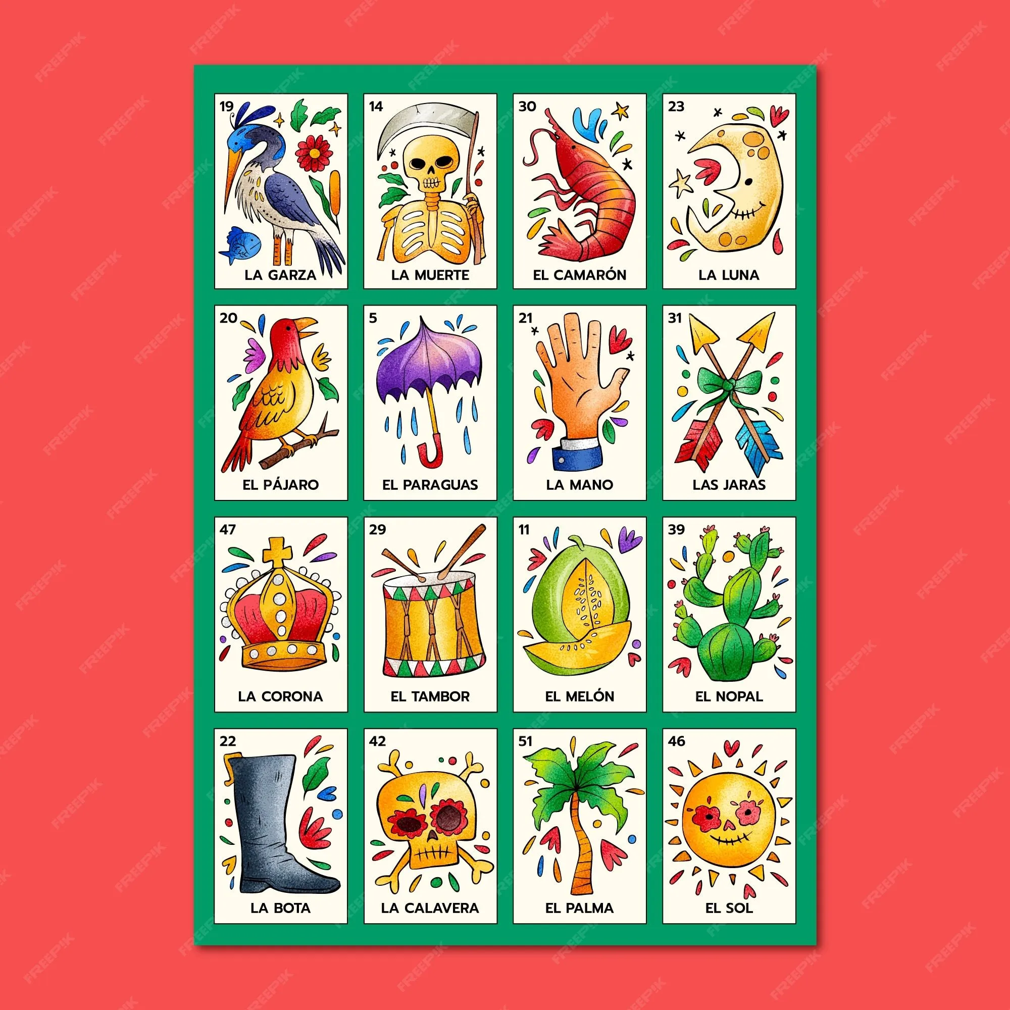 Diseño de lotería mexicana dibujado a mano | Vector Premium