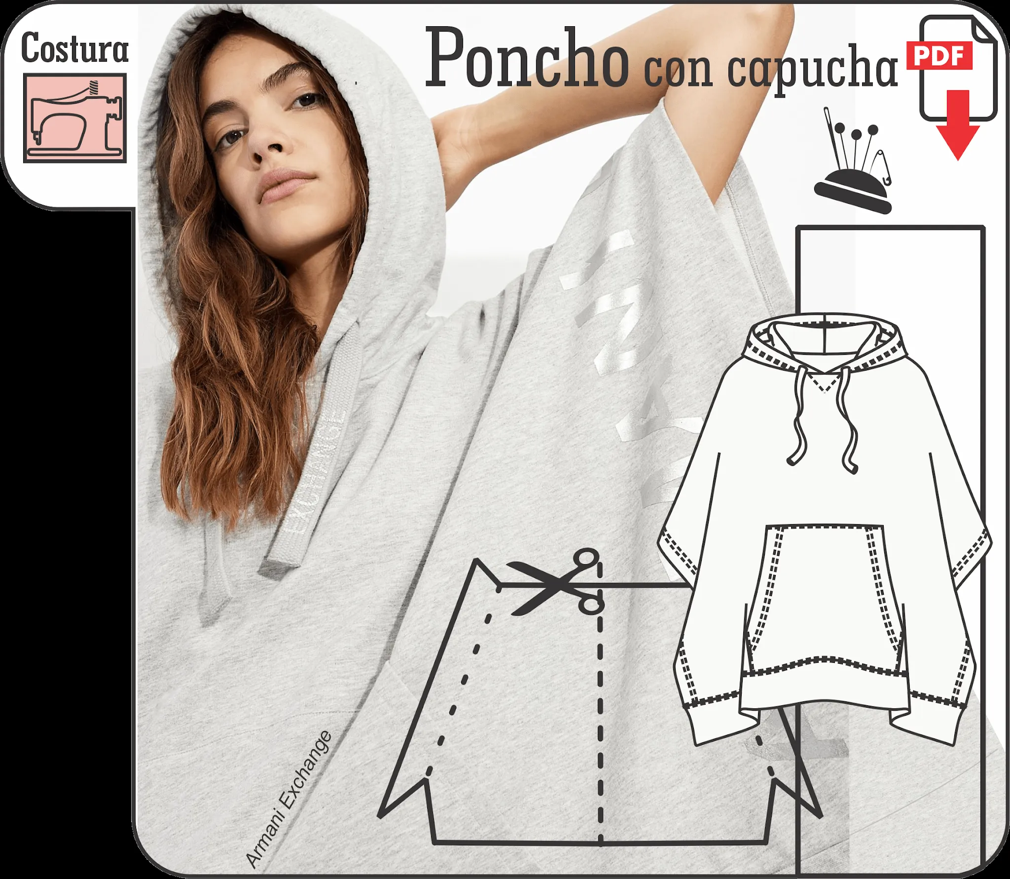 DISEÑO, MOLDES Y COSTURA: Poncho con capucha