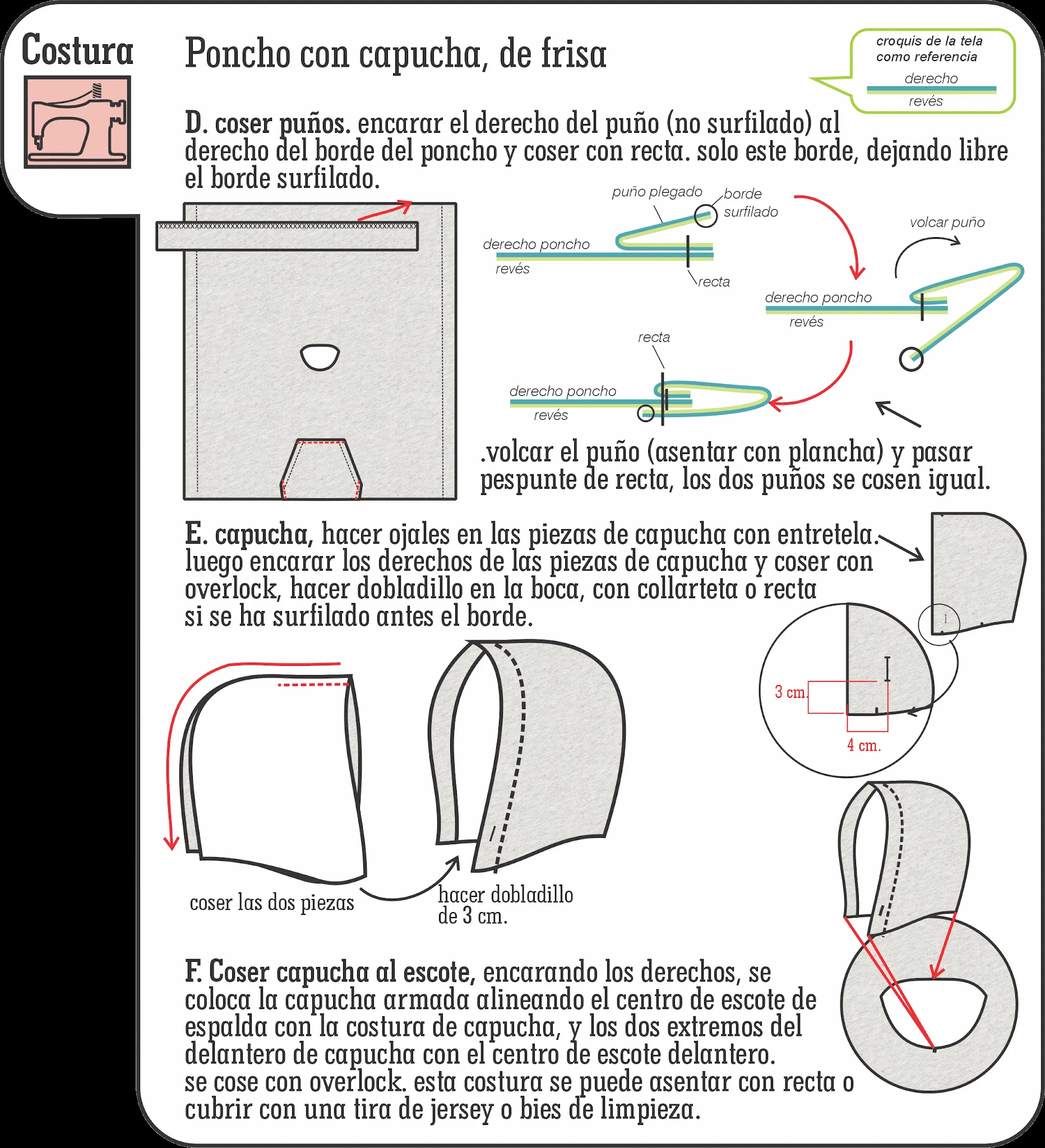 DISEÑO, MOLDES Y COSTURA: Poncho con capucha