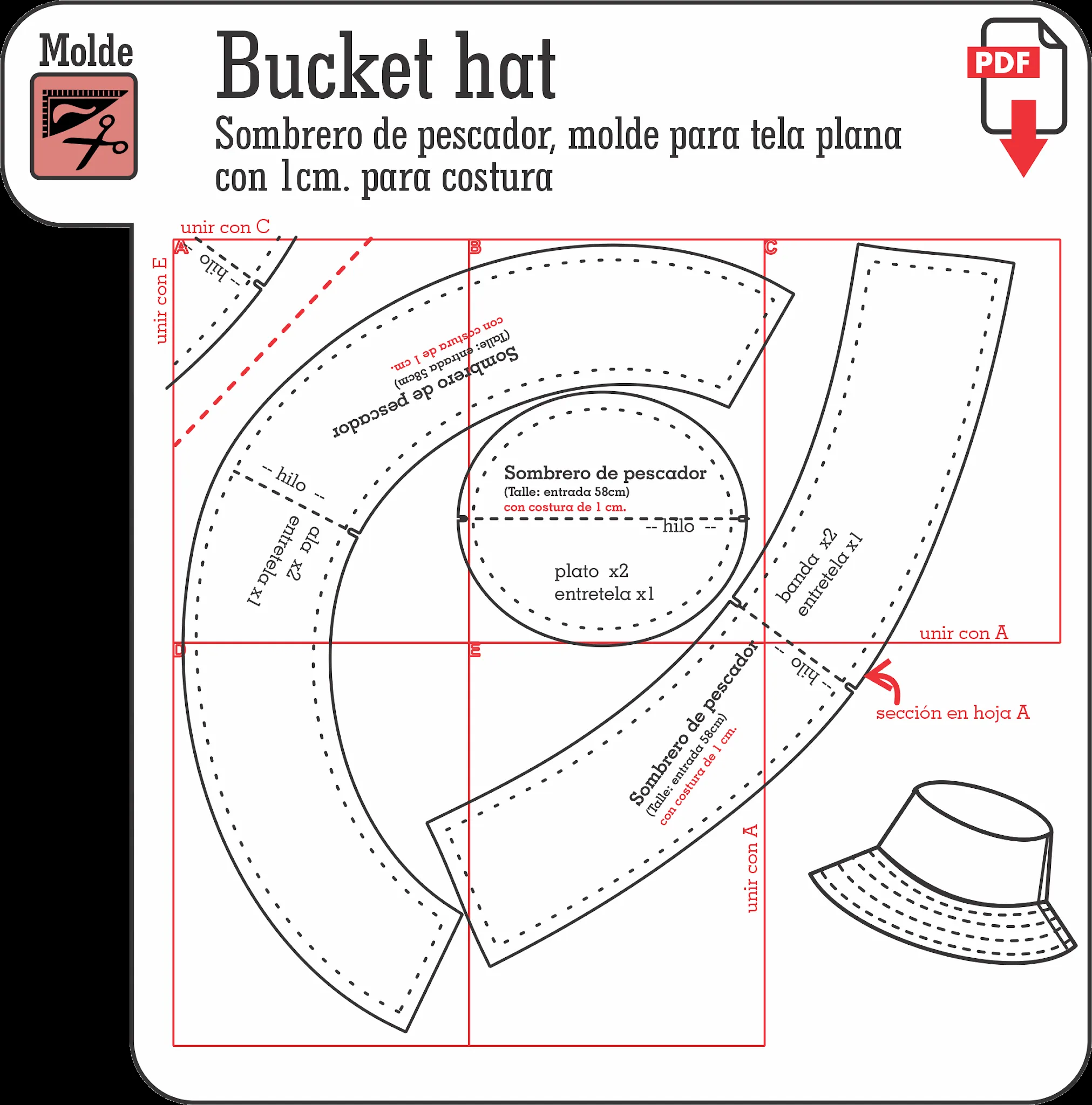 DISEÑO, MOLDES Y COSTURA: Sombrero de pescador