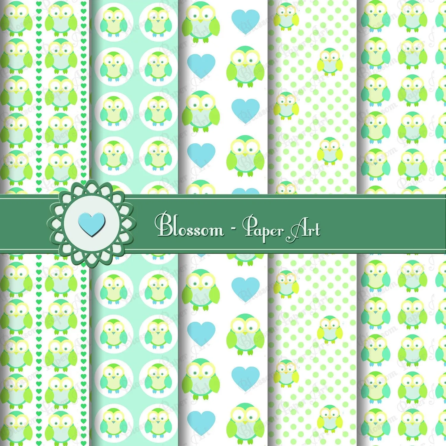 Papeles con Diseños para Bebés Celeste Verde por blossompaperart