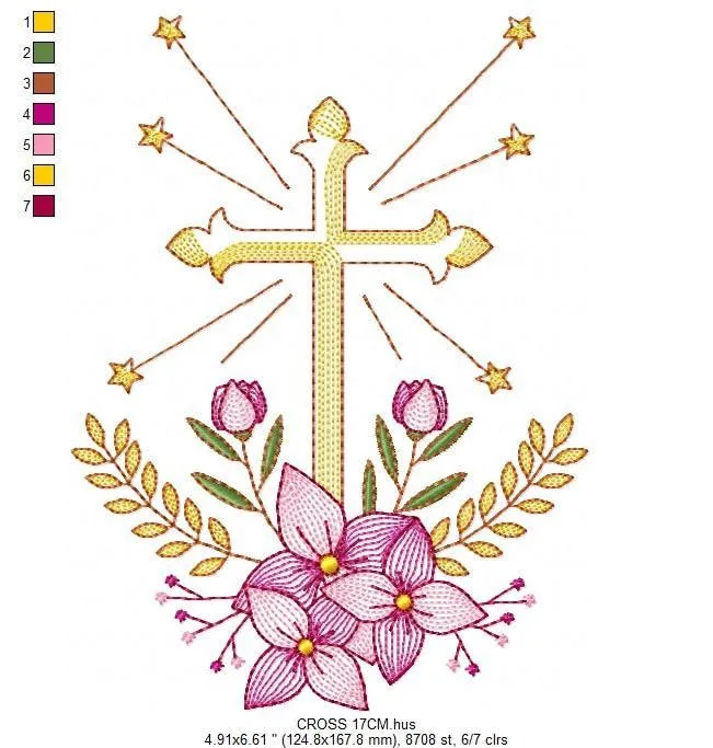 Diseños de bordado cruzado Patrón de bordado de máquina de diseño de  bordado religioso Archivo de bordado católico Cruz con flores Eucaristía -  Etsy España