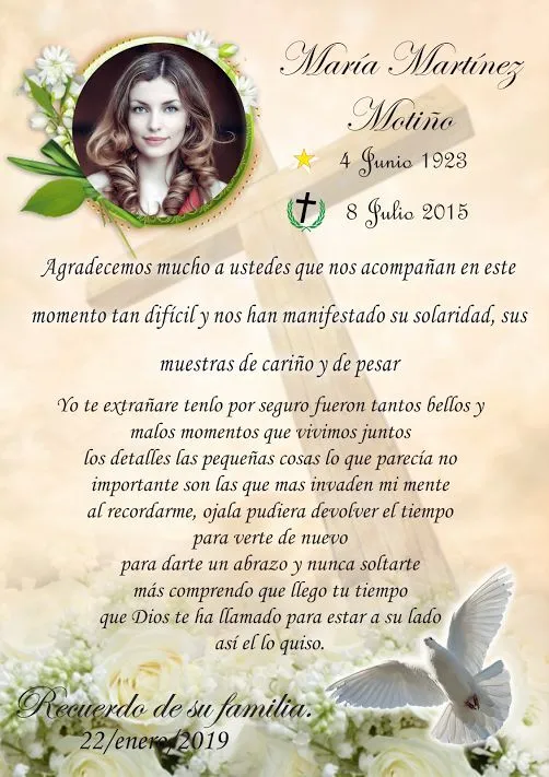 Diseños de Recuerdos para Novenarios o Difuntos Colección 3 | Tarjetas de  agradecimiento de funeral, Tarjetas de recuerdos, Novenario