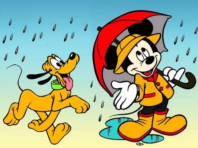 Disney Autumn Mickey Mouse and Pluto under Rain Wallpaper ...