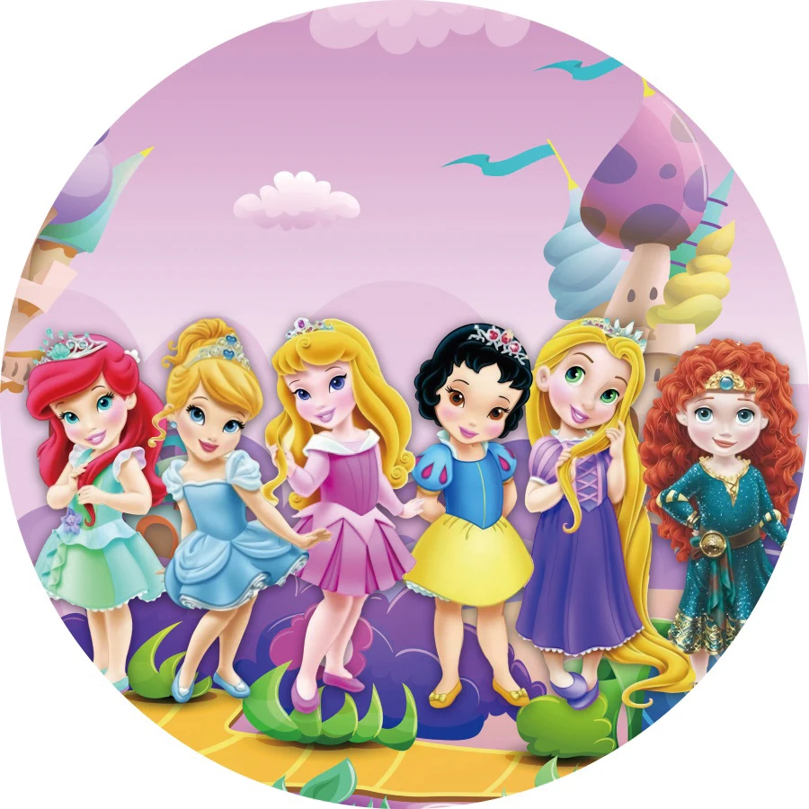 Disney-Fondo de fotografía para bebé, telón de fondo de círculo redondo  elástico, princesa Merida Ariel, decoración para fiesta de cumpleaños de  niña, estudio fotográfico - AliExpress