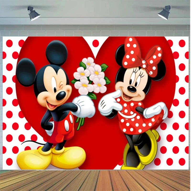 Disney-Fondo de fotografía de Mickey, Minnie Mouse, Disneyland, decoración  para fiesta de cumpleaños de bebé, pancarta, telón de fondo para estudio  fotográfico personalizado - AliExpress