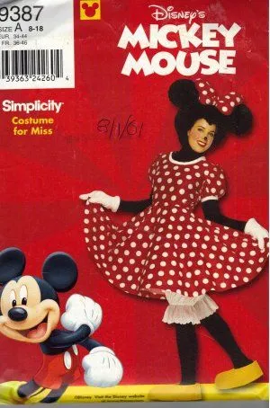 Disney Minnie Mouse Costume Pattern Simplicity 9387 Adult Sizes 8-