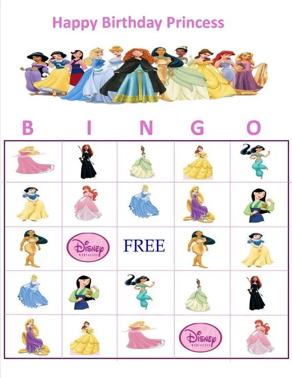 Disney Princess Bingo Instant Download by YummiliciousTreats