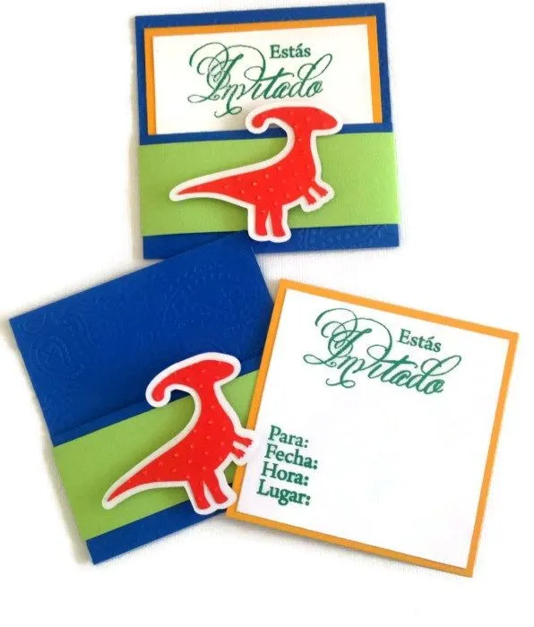 Divertidas invitaciones de dinosaurios, hechas a mano ...