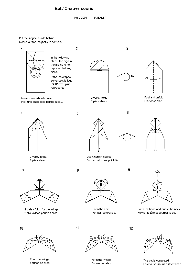 Mas cosas divertidas: Origami Murciélago varios diagramas