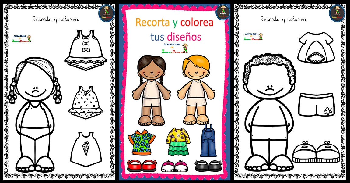 Divertidos recortables: Colorea y viste a los niños