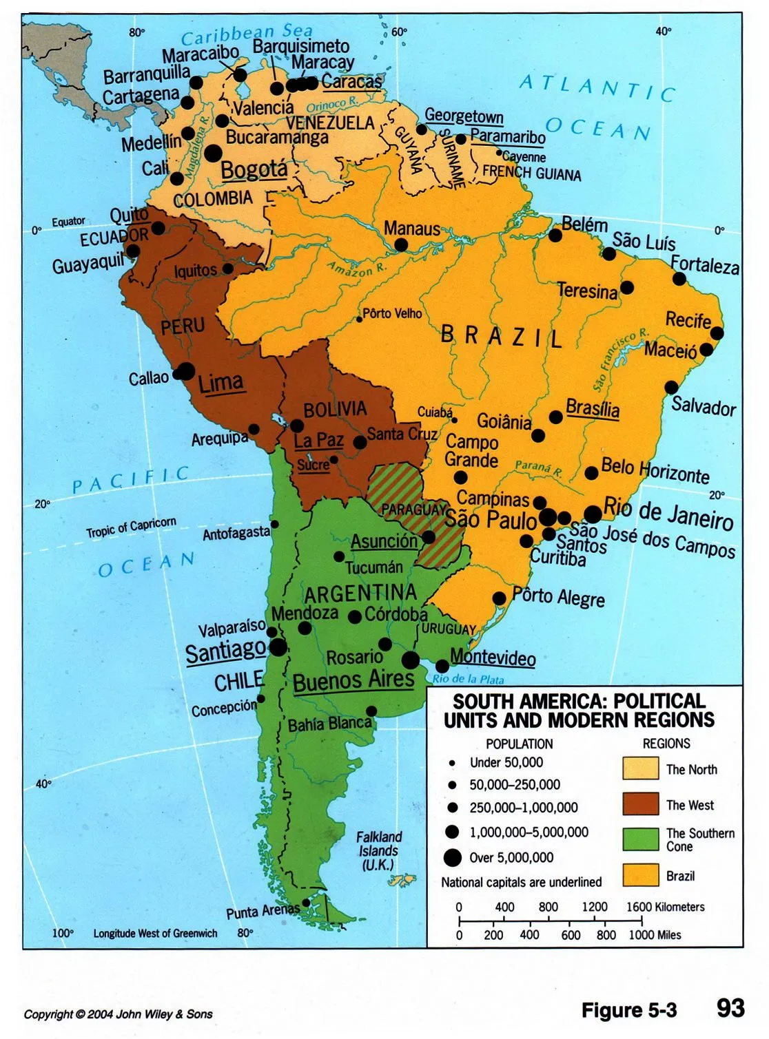 Divisiones políticas y regiones de América del Sur 2004 - Tamaño ...