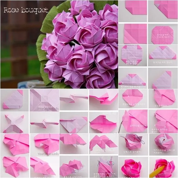 DIY Beautiful Origami Paper Rose Bouquet | www.FabArtDIY.com