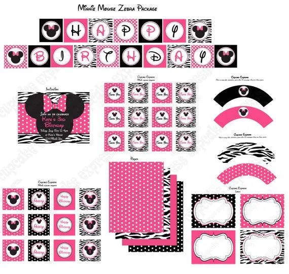 DIY Minnie Mouse Pink Zebra Birthday Party PRINTABLE Package Pink ...