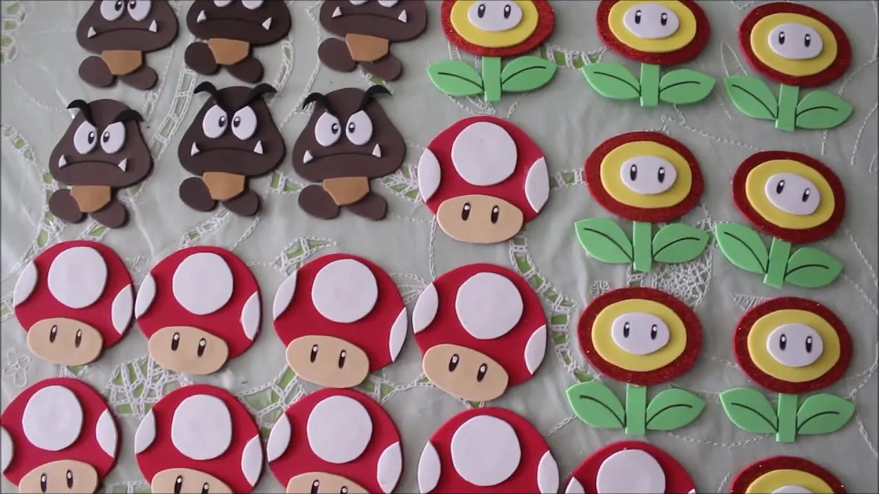 DIY Personajes de Mario bros en foamy!! fire flower, mushroom and ...