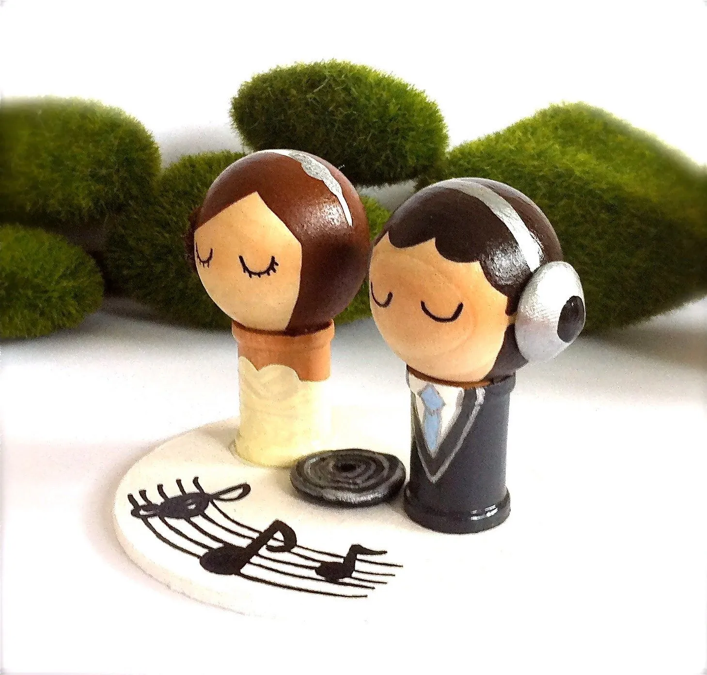 DJ Music Themed Wedding Cake Toppers Custom Kokeshi Spool Doll 3D Clay ...