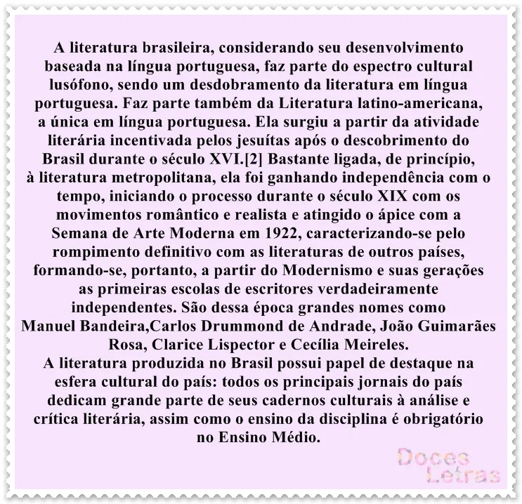 Doces Letras: Hoje é Dia da Literatura Brasileira