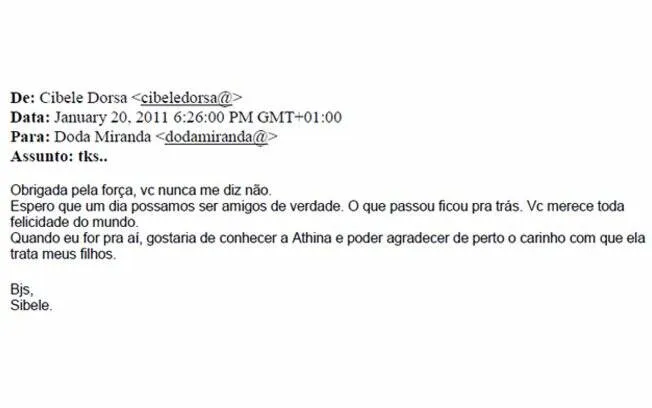 Doda Miranda envia emails de Cibele Dorsa à imprensa - Gente - iG