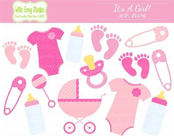 DOLLAR SALE Baby Girl Clipart Baby Shower by WithEnvyPaper