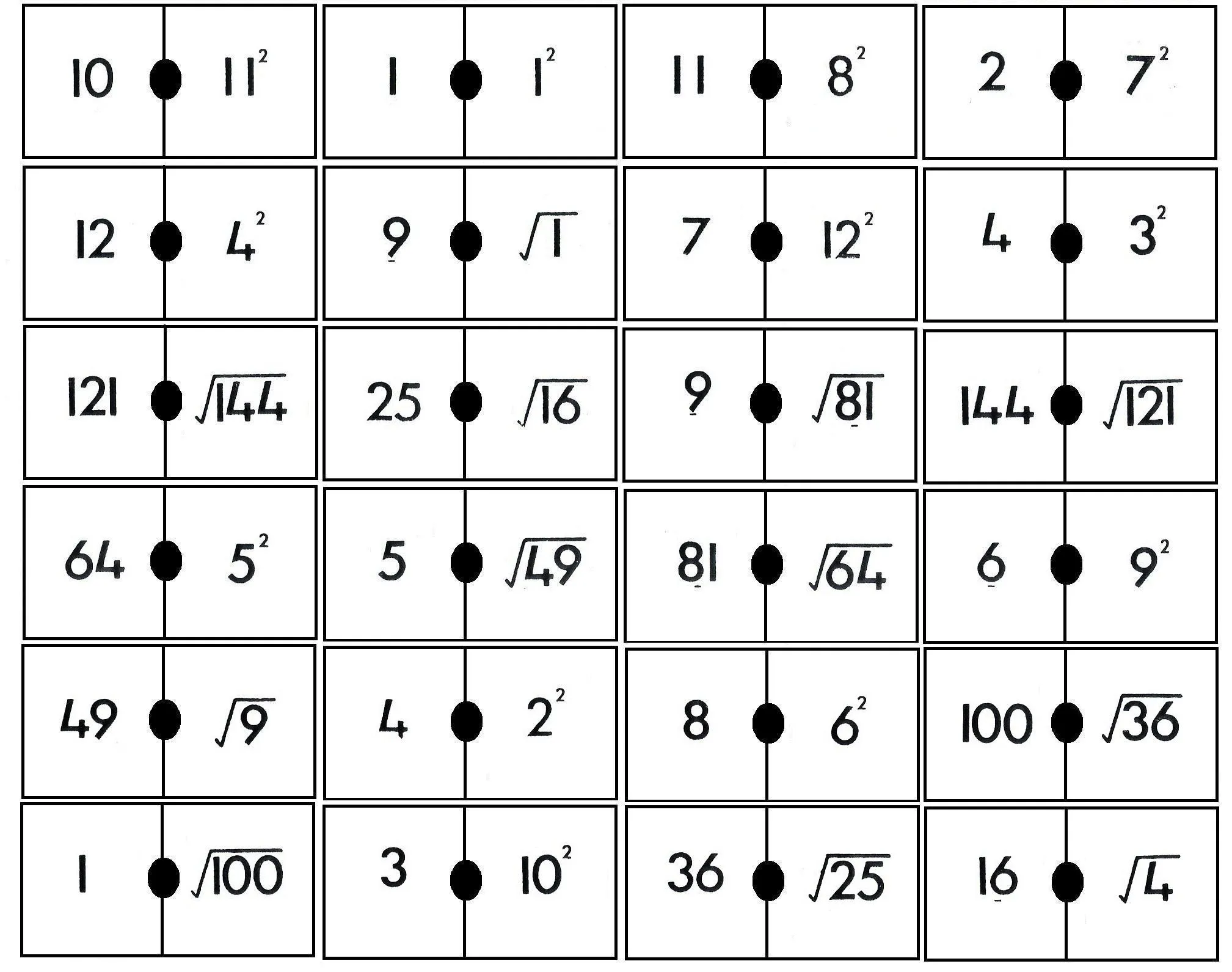 DOMINÓ DE CUADRADOS Y RAÍCES | Juegos y matemáticas