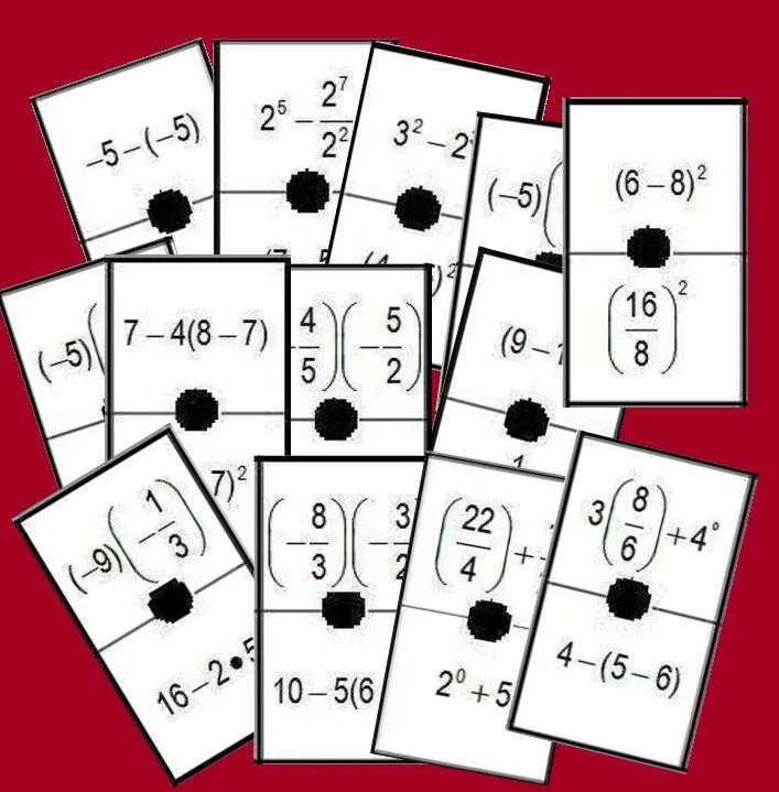 DOMINÓ DE REPASO DE LAS OPERACIONES: JERARQUÍA, FRACCIONES, POTENCIAS |  Fracciones, Domino de fracciones, Juegos de enseñanza