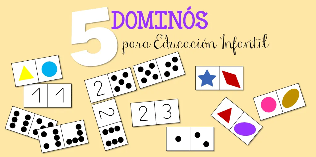 5 dominós descargables para Educación Infantil: números, formas y colores