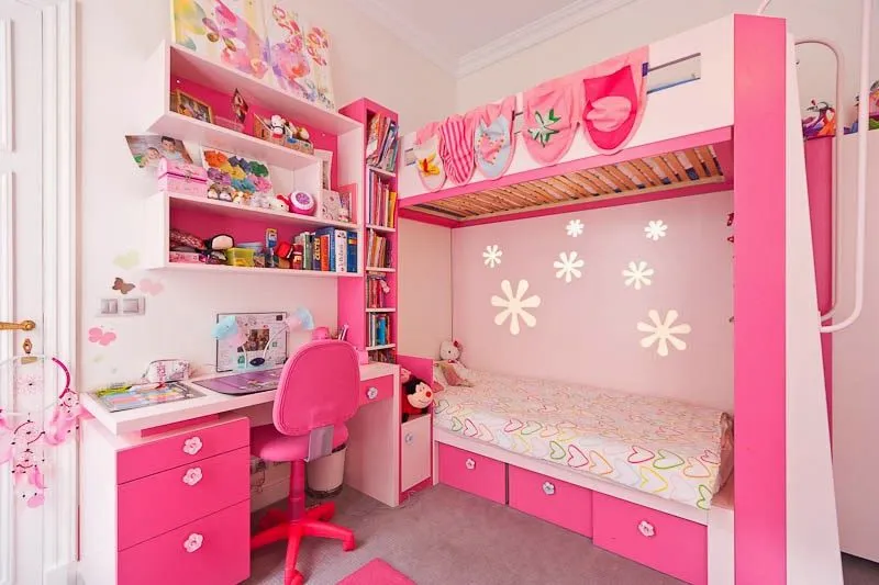 Dormitorio color rosa para dos niñas - Dormitorios colores y estilos