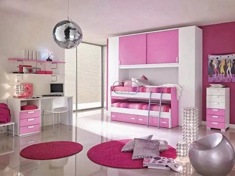 Dormitorio color rosa para dos niñas - Dormitorios colores y estilos