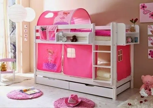 Dormitorio color rosa para dos niñas - Dormitorios colores y estilos