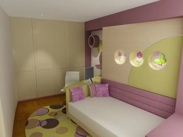 DORMITORIO JUVENIL EN ROSA CREMA Y VERDE MANZANA - COMO DECORAR UN ...