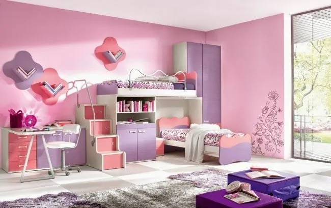 Cuarto de niña en rosa y lila - Dormitorios colores y estilos